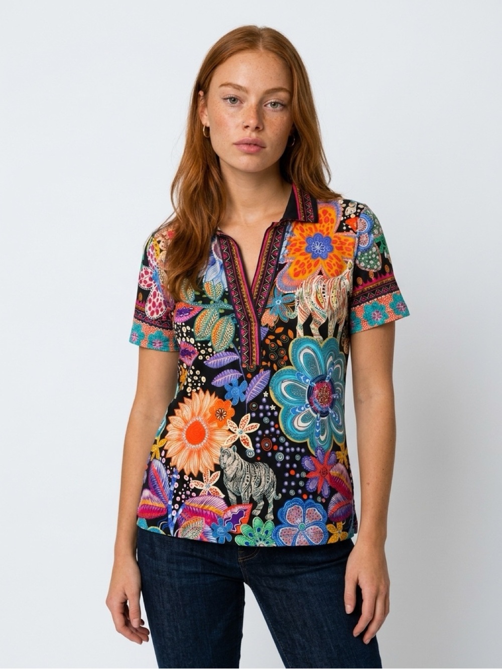 Johnny Was THE JANIE FAVORITE SHORT SLEEVE SWING POLO TEE